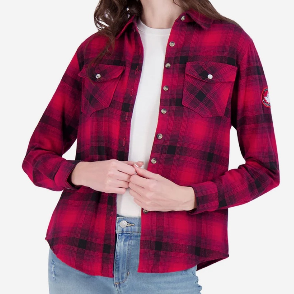 Canada Weather Gear Women's Vintage Plaid Double Pocket Shirt